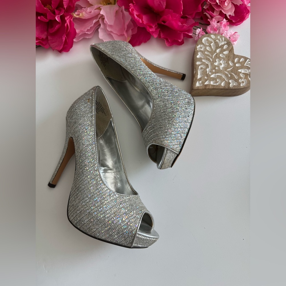 Elegant Silver Peep-Toe Heels